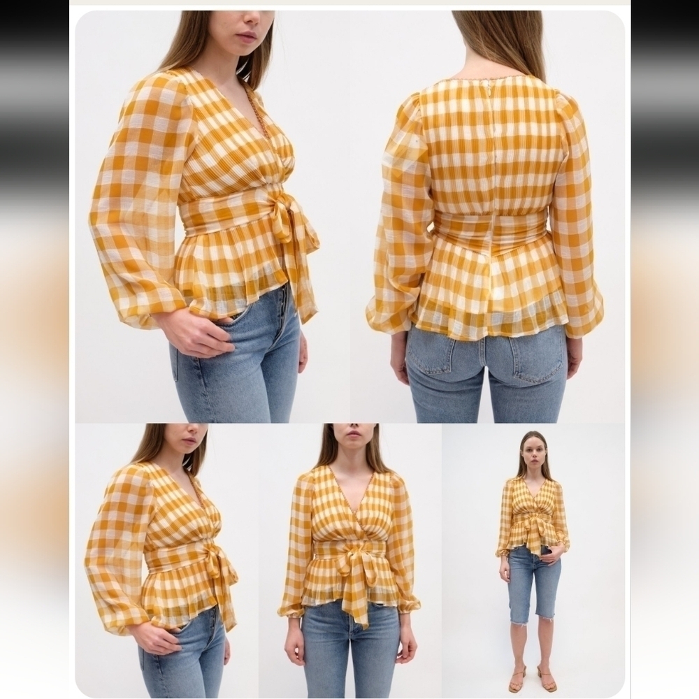 Foxiedox gingham tie front blouse size large